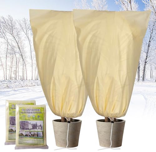 Housse Hivernage Plante Exterieur,2 Pièces 60x80cm Voile Hivernage Plante Exterieur 80g/m²,avec Fermeture éclair,Housses de Protection pour Plantes Réutilisable,Protection Hivernale Palmiers,Beige