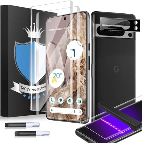 Alinsea 3 Pack Google Pixel 8 Pro Screen Protector UV Glass Tempered Glass 2pcs with 1pcs Camera Lens Protector for Google Pixel 8 Pro 5G Support Fingerprint Reader Case Friendly 6.7-inch