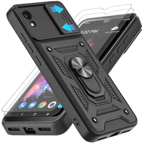 YKHJKLEC for TCL 30Z Phone Case, TCL 30 LE Case with 2Pcs HD Screen Protector, Heavy Duty Shockproof with 360 ° Rotation Metal Kickstand [Military Grade] Protective Case for TCL 30Z (Black)