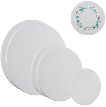 Relaxdays Toiles à Peindre Rondes, Lot de 6, Toiles de Peinture, 3 Tailles, pour Aquarelle et Acrylique, Blanches