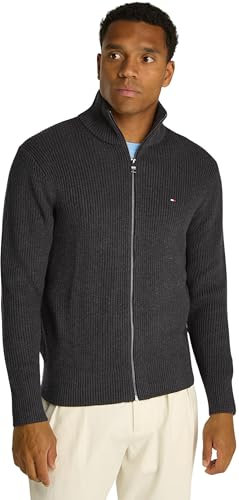 Tommy Hilfiger Men’s Cotton Rib Cardigan with Zip, Grey (Dark Grey Heather), M