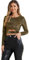 Allegra K Damen Crop Top Festival Outfit Glitzer Langarm Rundhals Crop Top Bauchfreies Shirt Schwarz Golden M