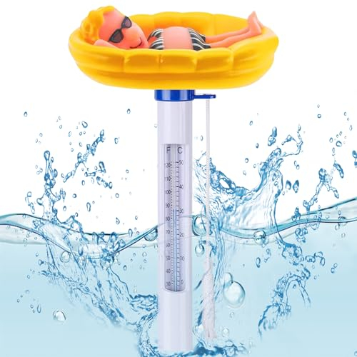 Poolthermometer, Pool Thermometer, Wasserthermometer, Poolthermometer Schwimmend,Badethermometer mit Seil,Thermometer Wasser Leicht Ablesbar,Wassertemperatur Wasserthermometer für Pools Wanne und Spas