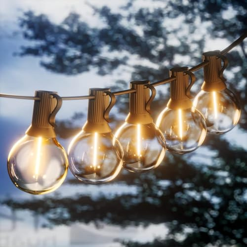 Bomcosy Outdoor String Lights Mains Powered 150FT, 45M LED Festoon Lights with 75+2 Shatterproof G40 Vintage Plastic Bulbs, Waterproof Garden Light for Backyard Outside Patio Decorations Warm Light