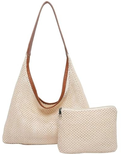 YingStar Straw Beach Shoulder Bag Women, Summer Holiday Festival Straw Handbags, Ladies Summer Beach Bags Straw Woven Tote Bags, Women Clutch Bag Purse Boho Slouch Hand Bag for Vacation