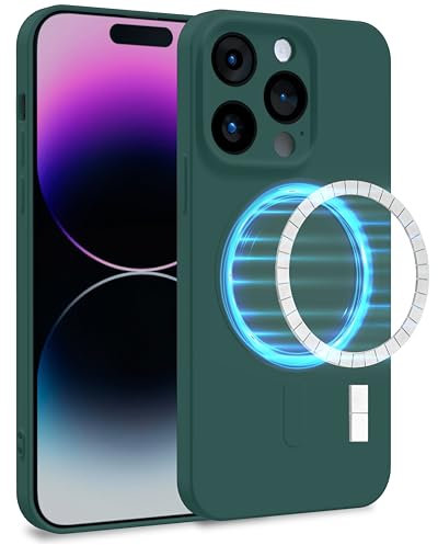 MyGadget Funda [ Compatible con MagSafe ] para Apple iPhone 14 Pro en Silicona TPU - Carcasa de Doble Capa - Case Resistente Antigolpes y Anti choques - Verde Oliva