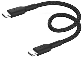 Belkin BoostCharge Câble à gaine tressée USB-C vers USB-C (15 cm, pour iPhone 16, 16 Pro, 16 Pro Max, 16 Plus, Galaxy S24, S23, Note10, Note9, Pixel 9, Pixel 8, iPad Pro, etc., noir)
