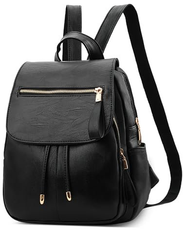 DORRISO Elegante Damen Klein Rucksack Leichte PU Leder Schulrucksäcke Klassische Süßer Tagesrucksack für Reisen Lässig Urlaub Täglich Outdoor Frauen Wasserdicht Rücksack Schwarz