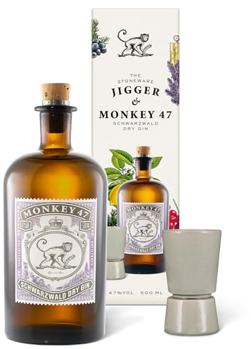Monkey 47 & Jigger Set, Schwarzwald Dry Gin, harmonischer Premium Gin mit Wacholder-Aroma & frischen Zitronen- und Fruchtnoten, 1 x 0,5 L