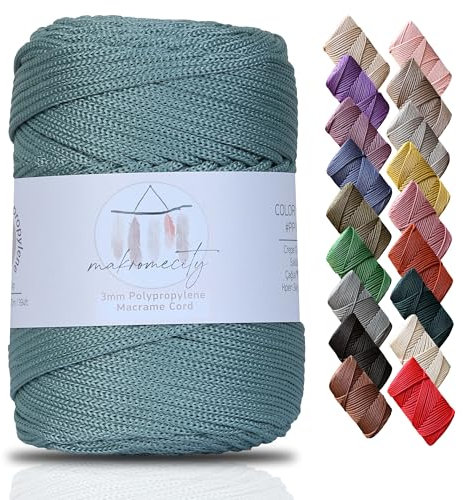 Makromecity Makramee Garn 3mm x 120m Krepp Grün Premium Polyester Makramee Schnur Polypropylene Yarn Basteln für Wandbehänge Umhängetasche Handtasche Runner Schnullerkette Platzteller