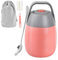 Termo Comida Caliente 450ml, Fiambrera Termica Infantil Adultos con Bolsa, Cepillo y Cuchara, Frasco Acero Inoxidable Doble Pared, Contenedor Térmico, Taza Cereales Yogur, 6-12h Caliente Frío (Rosa)