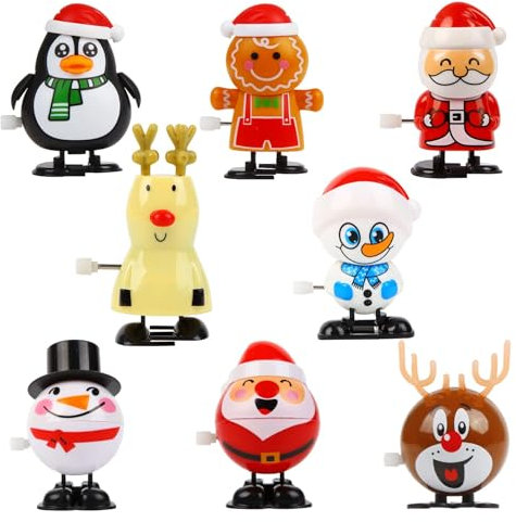 SULOLI 8 Stück Aufziehspielzeug Weihnachten,Uhrwerk Spielzeug von Weihnachtsmann Schneemann Pinguin für Kinder Weihnachtsfeier Geschenke Deko