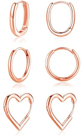 Cangall Creolen Silber 925, 3 Paare 925 Sterling Silber Herz Oval Creolen Set, Hypoallergen Ohrringe Creolen Rose Gold, Klein Knorpel Schlafen Creolen Kreolen Rose Gold Ohrschmuck für Damen Mädchen
