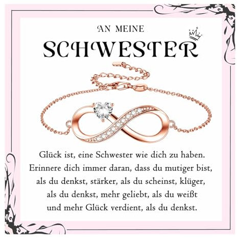 PDTU Schwester Geschenke, Armband Unendlichkeitszeichen Geschenk für Schwester Geburtstag, Schwester Geschenke zum Geburtstag Abschluss Einschulung Hochzeit Weihnachten, Rosegold