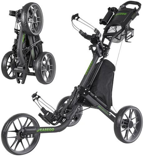 EASEGO Golf Push Cart 3 Wheel : Golf Bag Cart Foldable with Phone/Cup/Umbrella Holder Compact Golf Pull Carts Quick Fold Golf Caddy Push Carts with Large Wheelbase for Different Terrain (Gray)