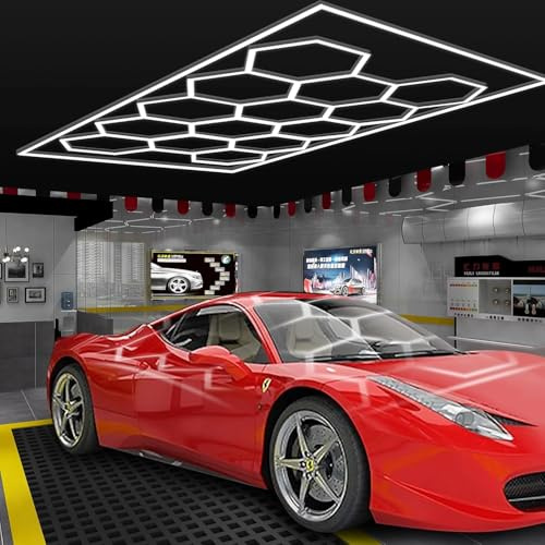 Sechseckiges LED-Garagenlicht, 14 Gitter mit Rand (14 x 8 Fuß), 200 W, 86400 lm, 6500 K, sechseckiges DIY-Detail-Go-Licht für Garage, Keller, Lager, Autopflege-Schönheitssalon, Autodetaillierung