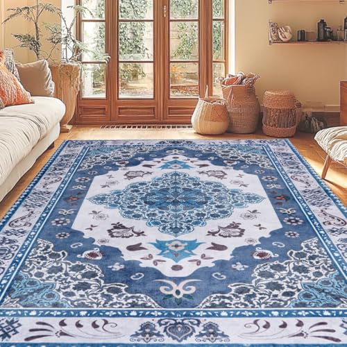 BSGIFT Orientalischer Teppich 80x150 Vintage, Waschbarer Teppich rutschfest Kurzflor Grau Boho Wohnzimmerteppich Teppich Muster für Wohnzimmer Schlafzimmer Küche Esszimmer Outdoor, Super Weich Carpet