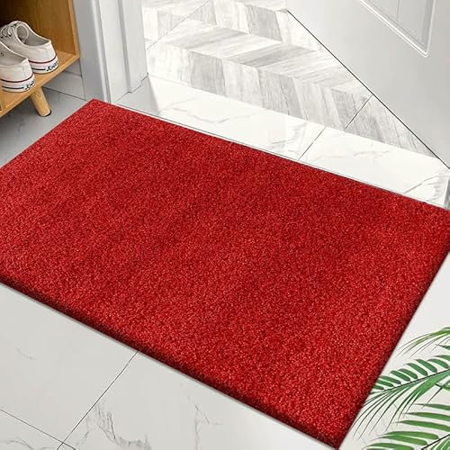 Cozy Haven Shaggy Collection Door Mat - Non-Slip Doormat, Suitable for Indoor/Outdoor Use, Heavy Duty Dirt Trapper and Water Absorbent – (Red, 50x80 cm)