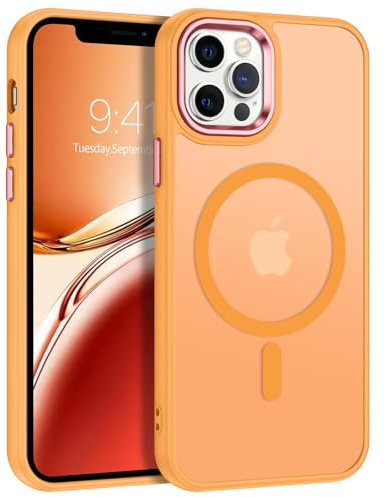VENINGO Coque magnétique pour iPhone 12/iPhone 12 Pro Compatible avec MagSafe Coque Translucide Mat Silicone Tpu Anti Empreintes Digitales Coque pour iPhone 12 Pro 6,1 Pouce Orange
