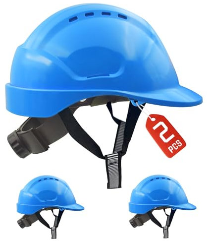 Bauhelm EN397, Mustbau Sicherheitshelm, Arbeitshelm Schutzhelm mit DIY Steckplätze für 53-65 cm Kopfumfang verstellbar, Sicherheitshelm mit Schweißband für BAU und Industrie (Blu, 2 Pcs)