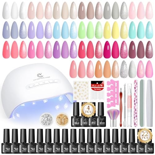 PEACECOLOR Gel Nail Polish Set, 39 PCS Gel Nail Kit with U V Lamp 22+4 Colours White Pink Yellow Gels Polish Set with Base and Top Coat Manicure Tools Nail Salon Sets DIY at home Gifts for Women