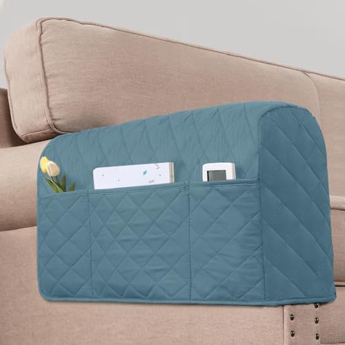 KPPKOU 2 Pack Water Resistant Armrest Covers for Chairs and Sofas Couch Arm Covers for Sofa with 3 Pockets for Phone Sofa Arm Protector for Pets, Cats (Dusty Blue)