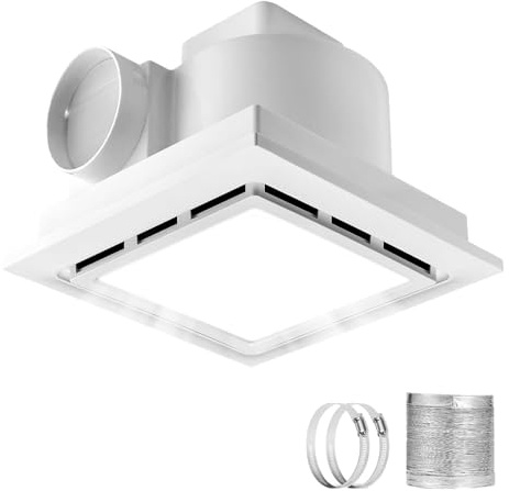 RLOZUI Bathroom Exhaust Fan with Light, 120 CFM Quiet Ventilation Fan with 6200K 12W LED Light 1.0 Sones Low Noise, 4 Inch Duct Quiet Square Ceiling Mount Vent Fan for Shower, Bathroom, Office, Home