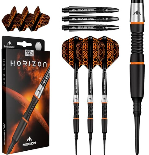 Mission Darts Horizon Dartpfeile mit weicher Spitze, 95 % Wolfram, schwarzes PVD und Orange, 18 g