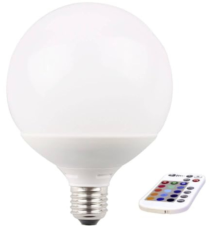 NCC-Licht LED Globe G120 E27 RGBW Farbwechsel Lampe 10W (810lm) - Warmweiß 2700K, mit Fernbedienung & Dimmfunktion, ideale Stimmungsbeleuchtung