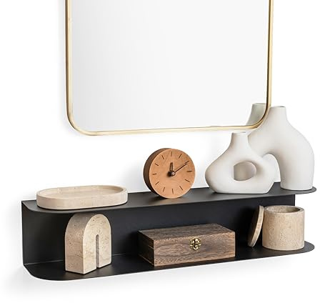 etterr | Console d'entrée flottante 70 cm • Étagère métallique murale/étagère invisible à double niveau • Étagère de table console pour hall et hall • Étagère murale étroite pour couloir