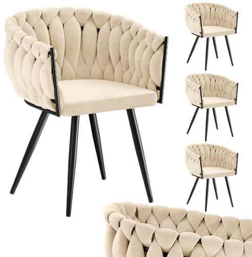 skølm Sudri Esszimmerstühle Creme Beige 4er Set, Samtbezug, Metallgestell | Esszimmermöbel, Küchenstuhl höhenverstellbar, Armlehnstuhl, Schalenstuhl bis 120 kg, für Esszimmer & Küche, 54x58x76 cm