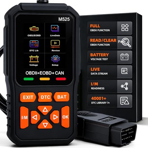 OBD2 Scanner M525 OBD2 Code Reader EOBD Battery Tester for Check Engine Fault Light OBD II Functions Car Fault Diagnostic Tool Live Data Stream I/M Readiness for All OBD II Protocol Vehicles Performan
