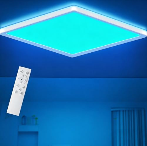 LuminexDesigns LED Deckenleuchte RGB mit Fernbedienung – 24W Dimmbar Deckenlampe Eckig mit Farbwechsel Hintergrundlicht - Wasserdicht für Schlafzimmer Wohnzimmer Küche Badzimmer Weiß 30*30cm KARO CL00