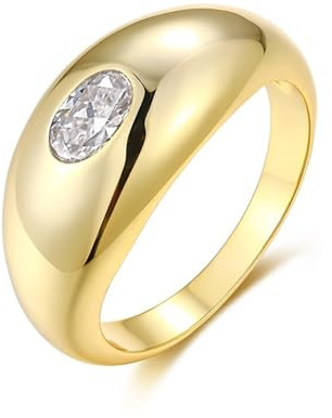 Ring Hochzeit, Ringe Frauen Polierter mit Ovalem 0,5-Karat Moissanit Gold 18K Gelbgold Größe 56 (17.8)