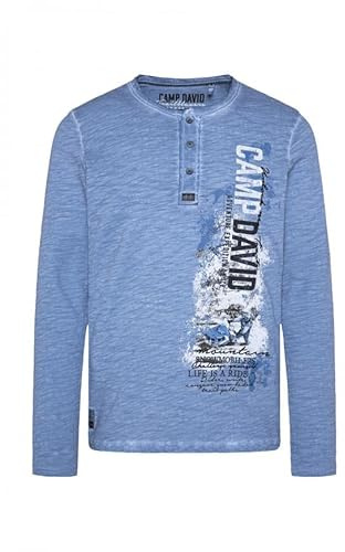 Camp David Henley-Langarmshirt mit Photoprint Nordic Blue