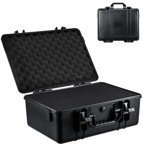 CROWNSHOP Hard Case with Foam 27x24.6x12.4cm Flight Case Compact Camera Case Portable Carry Lock Storage Box Lockable Carrying Casefor Tools Drones Camera Lens Accessories (Black)