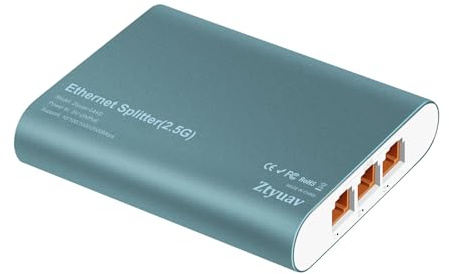 Ztyuav Splitter Ethernet da 2,5 Gbps 1 in 3 out RJ45 LAN Splitter 2500 Mbps con cavo di alimentazione di tipo C compatibile con cavo Cat5/5e/6/7/8 Plug and Play per router, PC, ADSL Hub Switch e TV