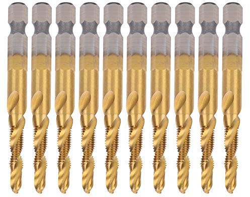 10Pcs Tap Drill Bits HSS 6.1 Hex Square Shank Ti Coated Composite M5 Hardware Hand Tools for Carbon Steel Copper Aluminum Alloy