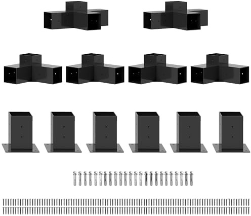 Outsunny Pergola Kit, DIY Pergola Brackets with 3-Way and 4-Way Pergola Corner Brackets and Post Base for 9.6 x 9.6 cm (Actual 9.2 x 9.2 cm) Lumber, 12 PCS Includes Screws