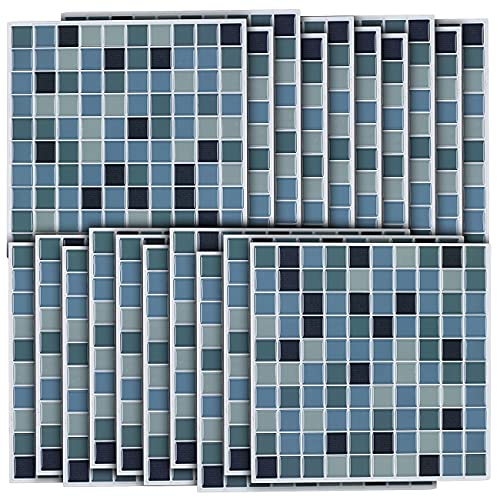 infactory Klebefolie Fliesen: Selbstklebende 3D-Mosaik-Fliesenaufkleber Aqua, 26 x 26 cm, 20er-Set (Klebefolie für Fliesen Steinoptik, Fliesenaufkleber Küche Steinoptik)