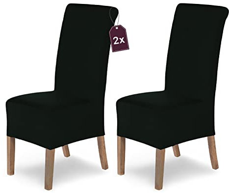 SCHEFFLER-Home Stuhlhussen 2er Set Lena Schwarz/elastische und langlebige Hussen für Stühle/Robustes Freischwinger Hussen Set/Stuhlhussen Stretch/Stuhl Hussen waschbar