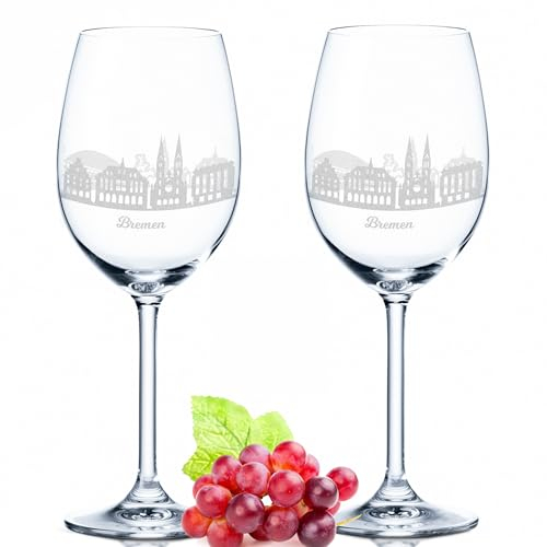 GRAVURZEILE Leonardo Weingläser mit Gravur - Skyline Bremen im Set - Hochwertige 360° Lasergravur - schönes Geschenk als Andenken, Souvenir oder für Sammler & Weingenießer zum Geburtstag