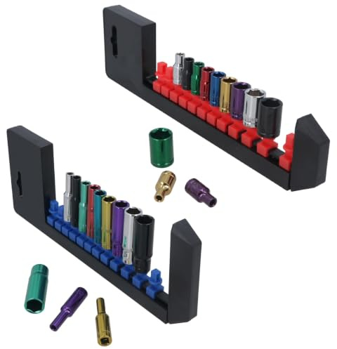 24pc Coloured 1/4 Dr Shallow & Deep Sockets 6 Point Hex Metric 4-13mm Rails