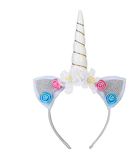 EROSPA® Haarreif Einhorn Unicorn - Mädchen - Karneval Fasching Geburtstag Party - Weiß-Silber