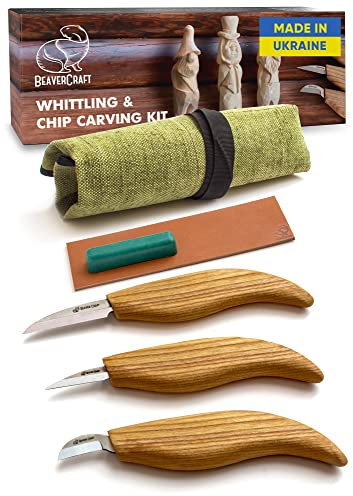 BeaverCraft S15 - Kit per intaglio del legno, set di strumenti per intaglio del legno, kit di coltelli da intaglio, set di coltelli da intaglio, per principianti