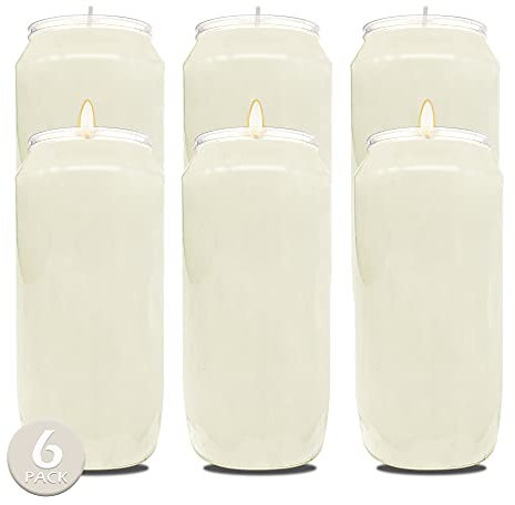Hyoola Ceri Votivi in Cera Vegetale - Durata 7 Giorni, Pacco da 6-15 Cm - Candele Votive a Colonna in Vasetto per Uso Religioso, Commemorativo, Decorazione di Feste, Veglie ed Emergenze