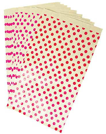 Clairefontaine 394108C - Packung mit 50 Tüten / Beutel aus Kraftpapier, 11x21x5cm, dehnbar, robust und biologisch abbaubar, ideal für kleine Geschenke und Bonbons, Rote Punkte, 1 Pack