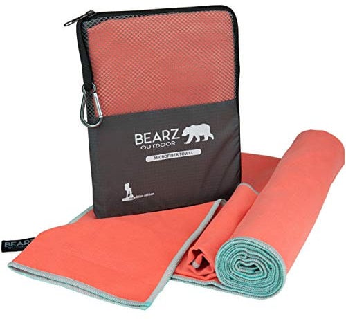 BEARZ Outdoor Schnelltrocknendes Handtuch, Reise-Handtuch, ultrakompaktes Camping-Handtuch, Fitness-Handtuch, Mikrofaser-Handtuch, Camping-Handtuch, Wandern, Yoga (Living Coral)