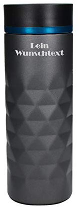 Uakeii Tazza termica personalizzata in acciaio inox – Diamond, 100% antigoccia, tazza termica da caffè da viaggio con nome, 450 ml, Acciaio INOX, grigio blu, 450 ml