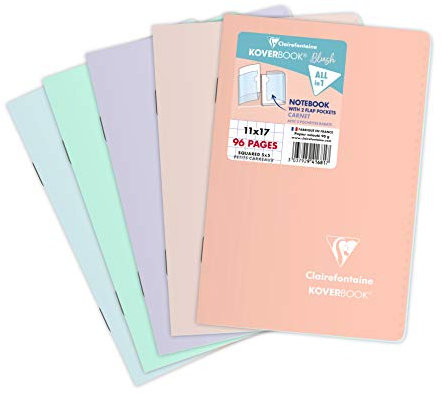Clairefontaine 941681C Un Carnet Agrafé Koverbook Blush - 11x17 cm - 96 Pages Petits Carreaux - Papier Blanc 90 g - Couverture Polypro Opaque - Couleur Aléatoire